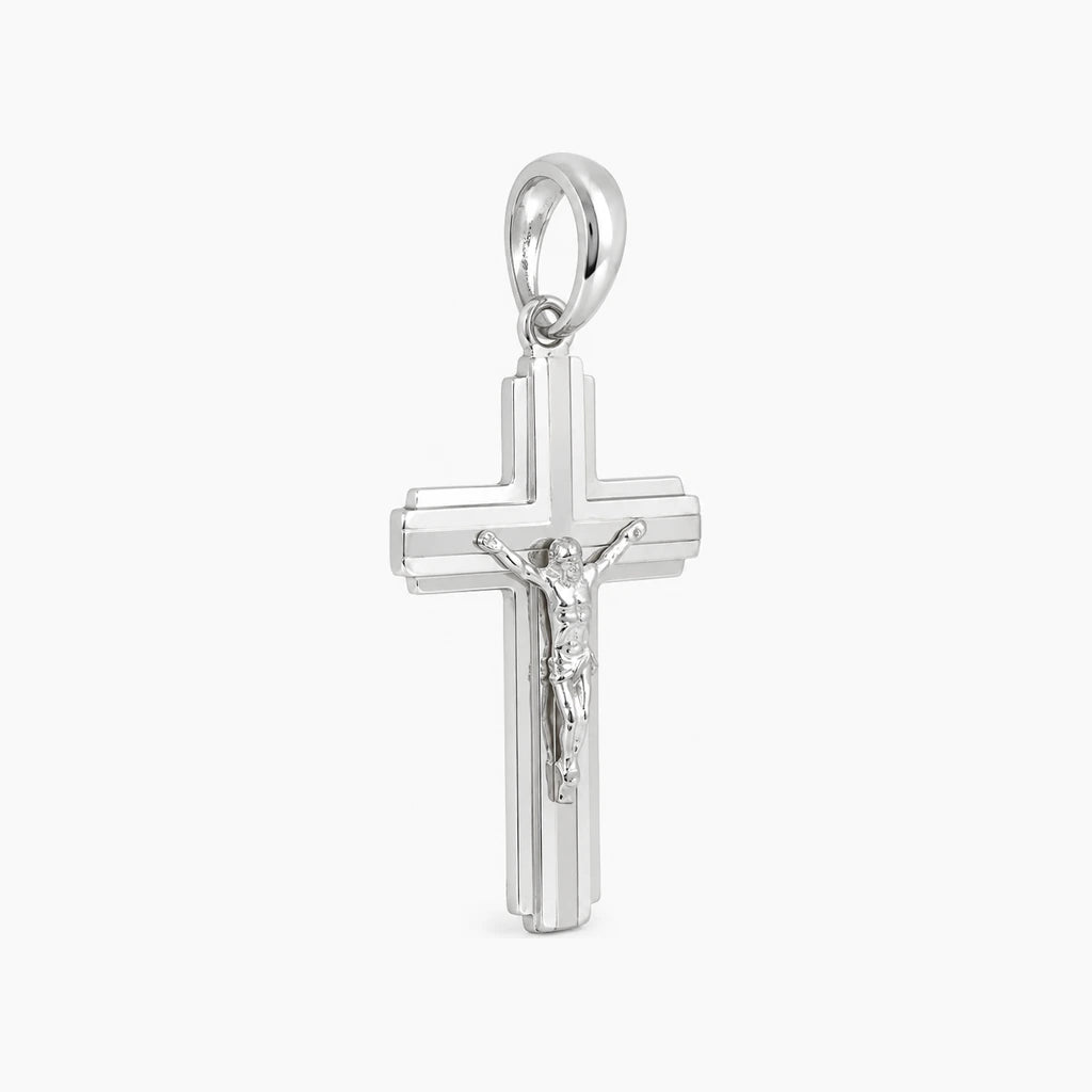 Silber Kreuzanhänger mit Korpus — Schrägansicht
