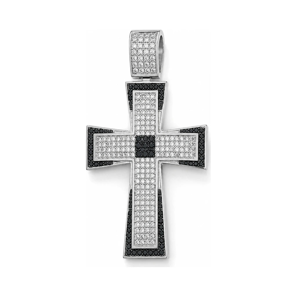 Silber Kreuzanhänger Pavé schwarz-weiß — Vorderansicht